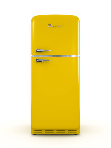 réfrigérateur rétro isolé sur le rendu 3d de fond blanc - close color photos et images de collection