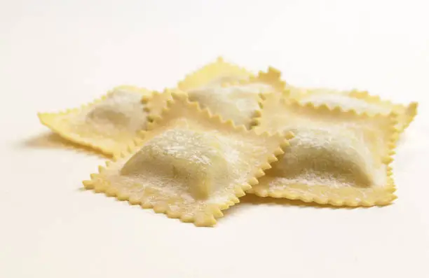 group of ravioli with blur on white background