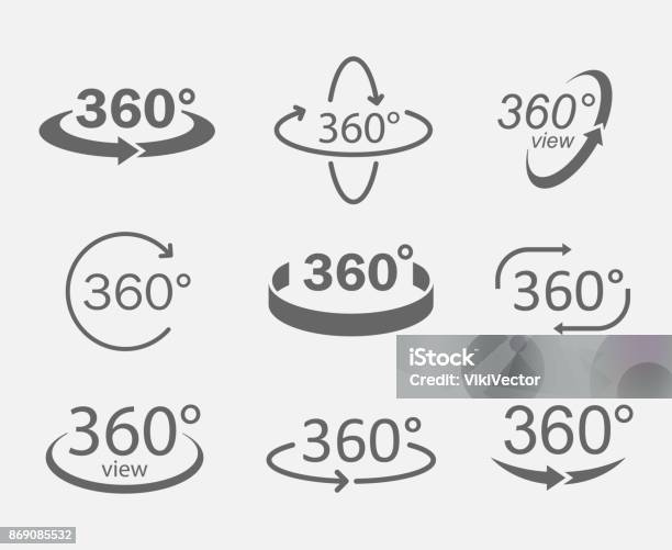 Icone Delle Visualizzazioni A 360 Gradi - Immagini vettoriali stock e altre immagini di Girare - Girare, Icona, Segno di freccia