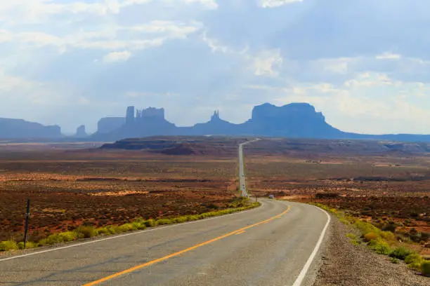 Road to Monument Valley, Arizona USA. Desert landscape