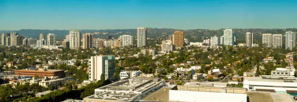 Panorama of Westwood skyline, home of UCLA, shot from Century City California.