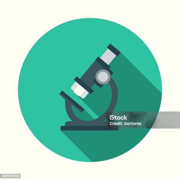 Flat Design Healthcare Microscope Icon With Side Shadow Stock Illustration - Download Image Now