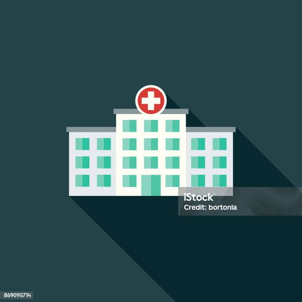 Flat Design Healthcare Hospital Icon With Side Shadow Stock Illustration - Download Image Now
