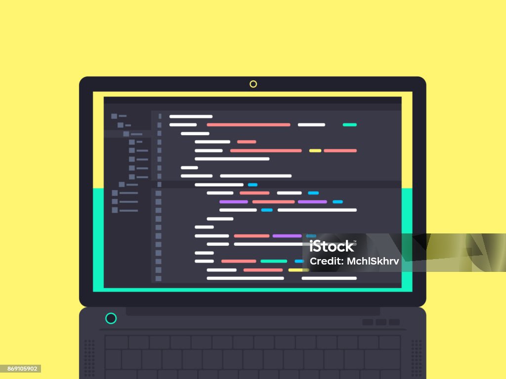 Programming and coding concept Programming and coding concept. Code on the screen laptop. Flat vector illustration Coding stock vector