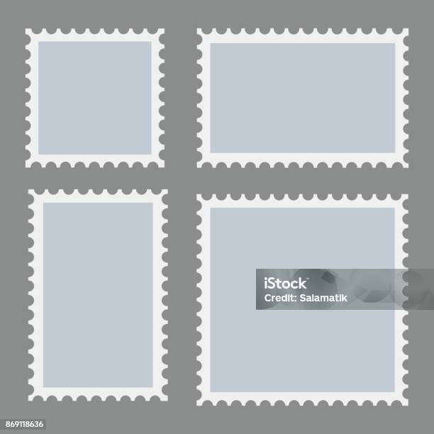 Blank Postage Stamps Template Set On Dark Background Rectangle And Square Postage Stamps For Envelopes Postcards Vector Stock Illustration - Download Image Now