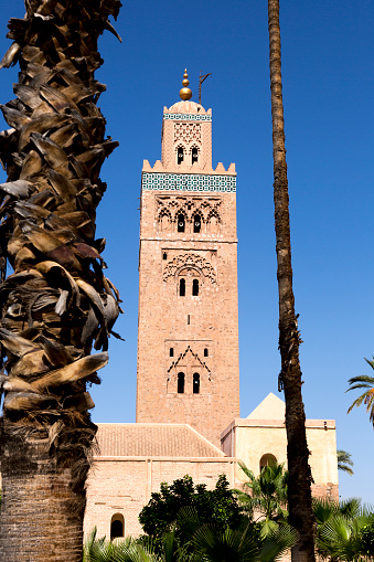 Marrakesh, MOROCCO, 14 October, 2017: The Koutoubia Mosque in the centre of Marrakech, southern part of  Marrakesh medina. It was built in the XII century by Berber kaliph.