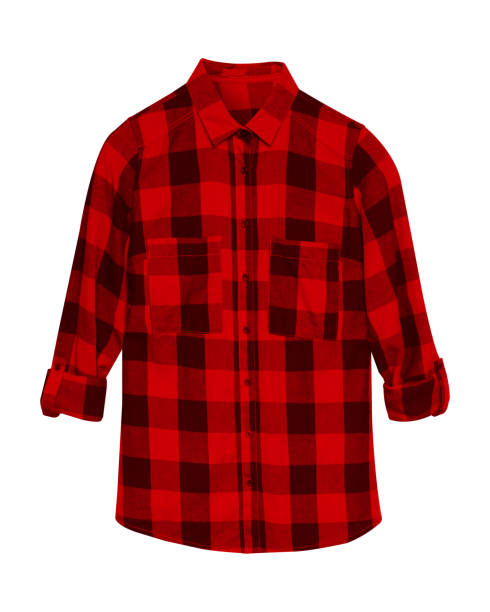 istock Red checkered shirt with collar and buttons isolated on white 869122832
