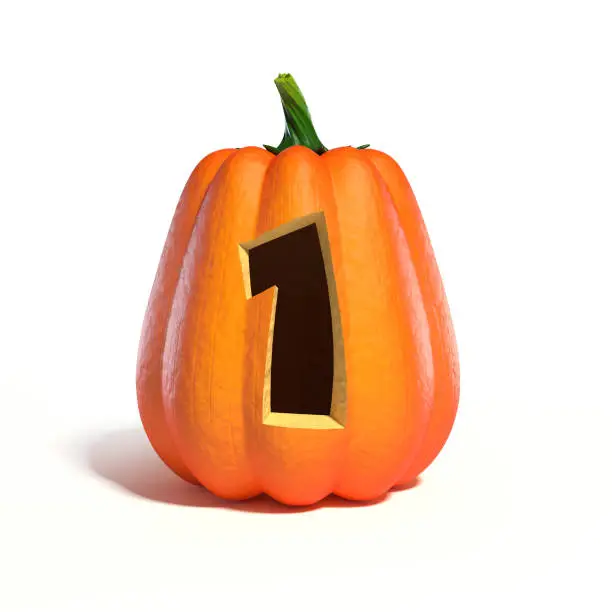 Photo of Halloween pumpkin font number 1 3d rendering