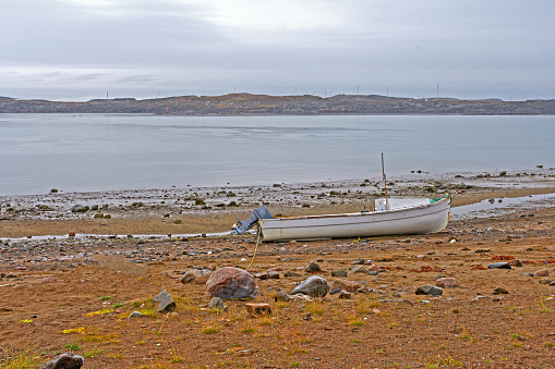 Lone Boat at Low Tide on the Coast of Iqaluit in Nunavut in Canada