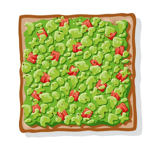 Vector illustration of Avocado Toast with Diced Peppers or Tomatoes