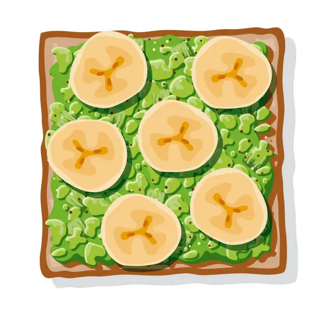 Vector illustration of Avocado Toast with Fried Bananas