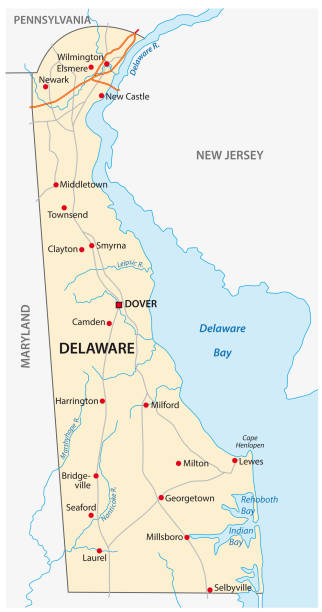 дорожная карта штата делавэр - usa delaware map cartography stock illustrations