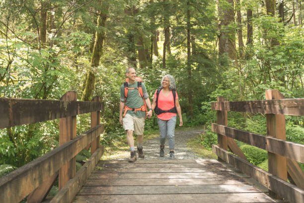 istock Senior couple hike in the forest 869148514