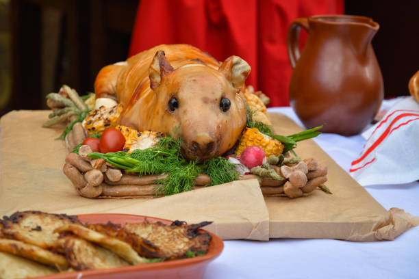 Dish of Ukrainian cuisine - fried dairy pig.