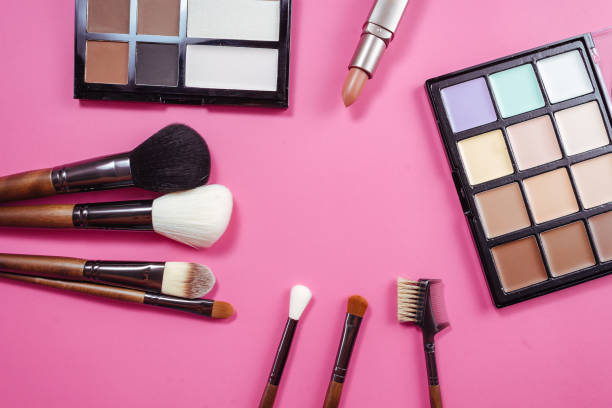 istock Set of colorful cosmetics on pink background 869167638