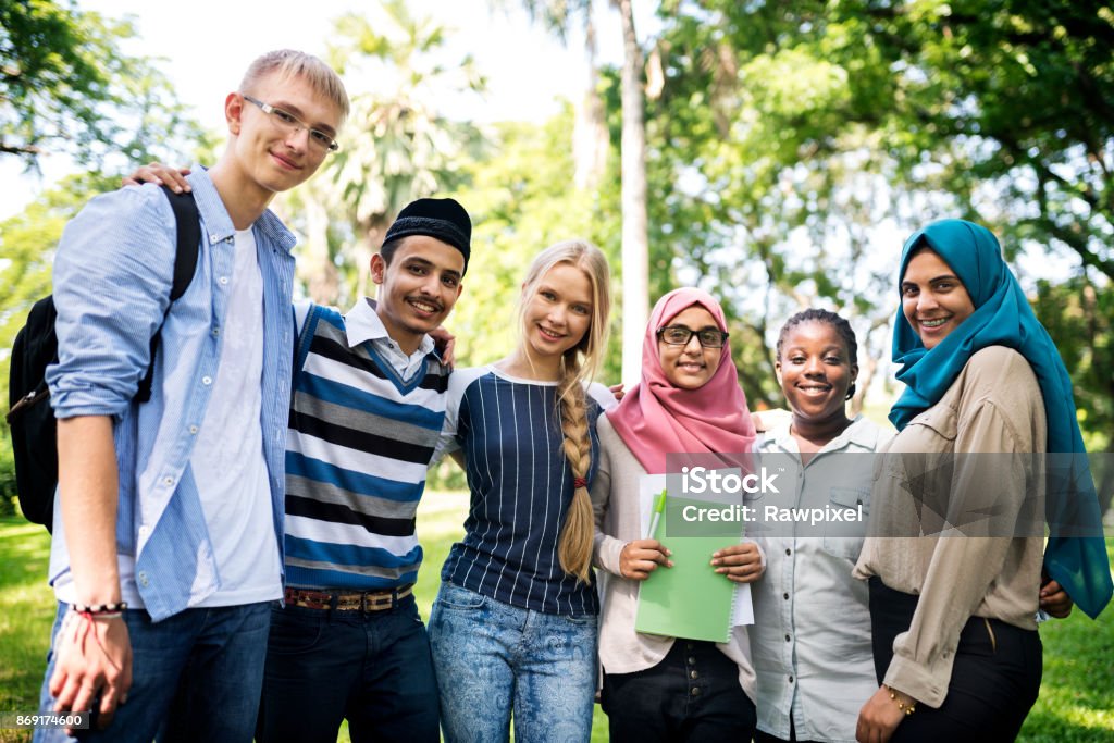 A group of diverse teenagers Multiracial Group Stock Photo
