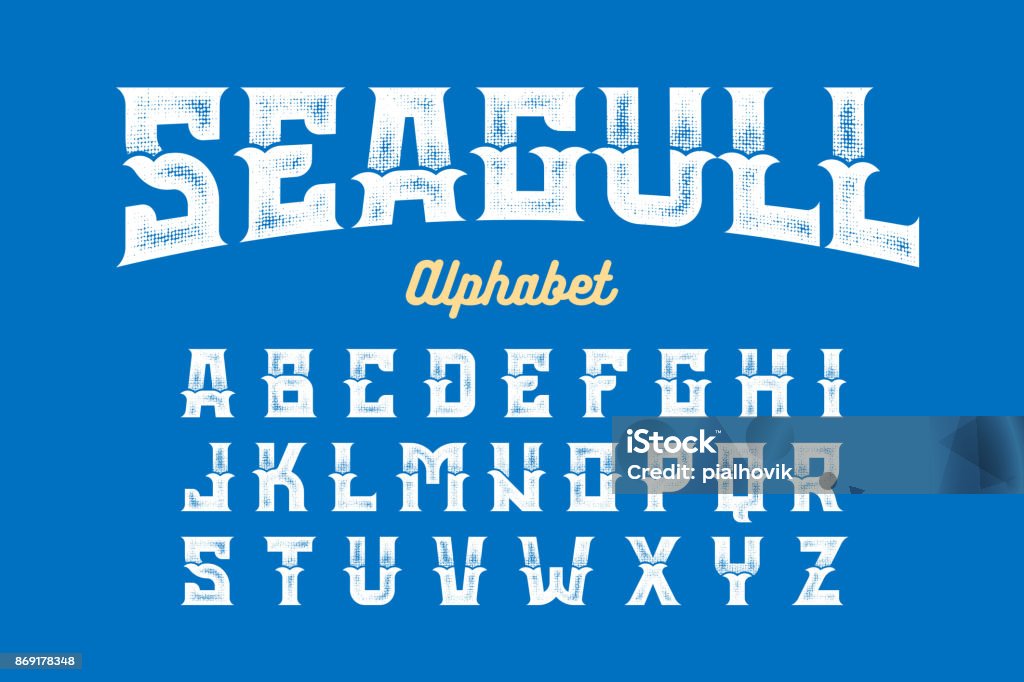 Vintage Style font Vintage Style Seagull alphabet Typescript stock vector