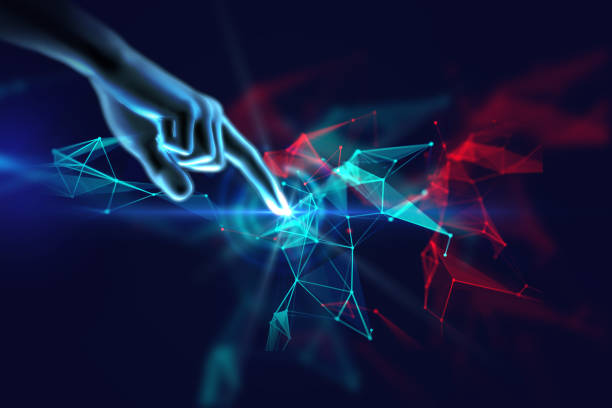 istock 3d illustration of hand touch gesture on futuristic technology element 869178862