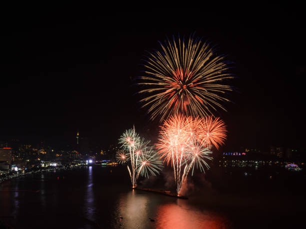 istock Fireworks on the sky at Pattaya beach, Thailand 869181786