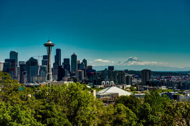 istock View towards Space Needle with Mount Rainier in Background in Se 869211116