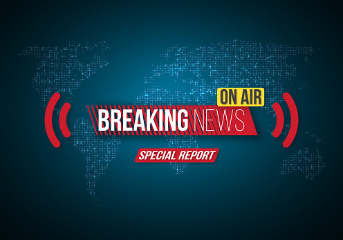 Illustration of Breaking News Vector Banner on Bright Earth Glowing Globe Background. TV News Opener. Broadcast Design Layout