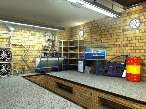 istock View of a Garage 3D Interior with Opened Roller Door 3D Rendering 869234610