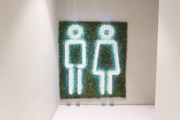 istock Toilet sign with green leaf background on wall 869242808