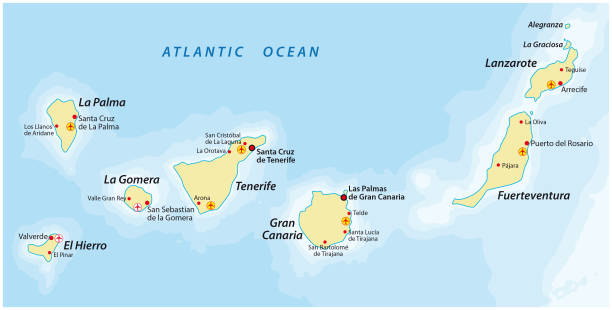 stockillustraties, clipart, cartoons en iconen met kaart van canarische eilanden - canarische eilanden