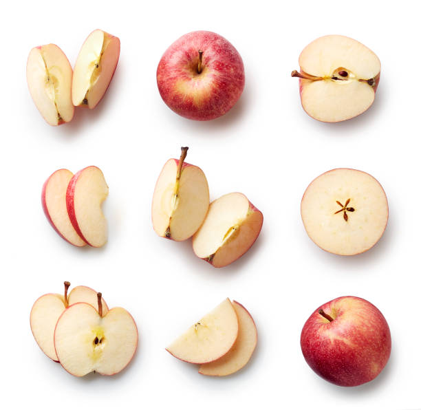 fresh apple isolated on white background - sectional elevation imagens e fotografias de stock