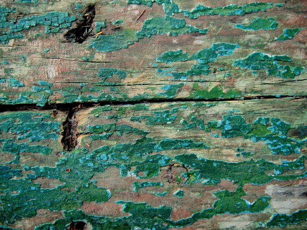 istock Green paint crack on wood 869246582
