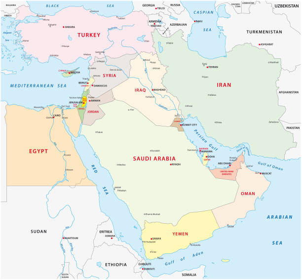Near east map Near east vector map arabian peninsula stock illustrations