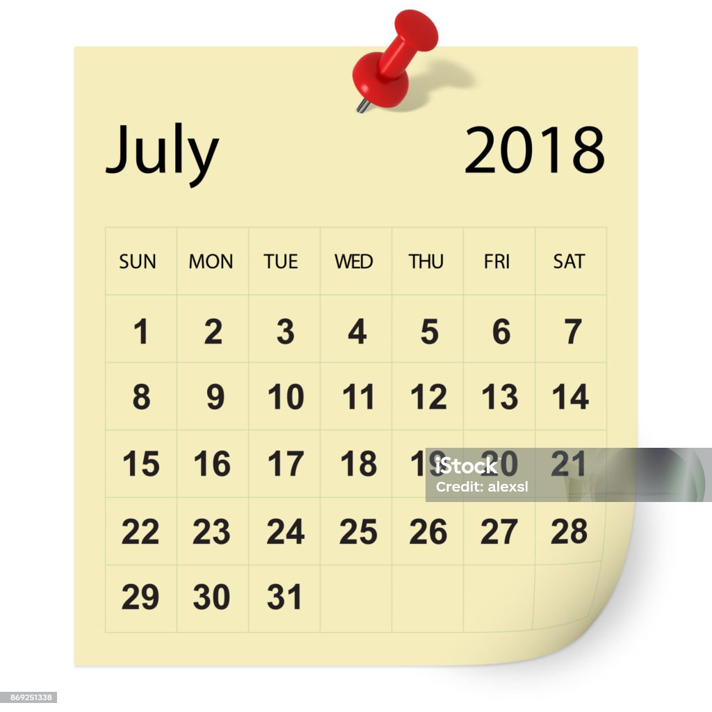 Kalender Juli 2018 Foto Stok - Unduh Gambar Sekarang - Amerika Serikat - Amerika Utara, Bulan - Tanggal Kalender, Catatan - Pesan - Istock