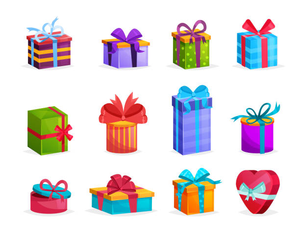 istock Set of colorful gift boxes with bows and ribbons 869251342