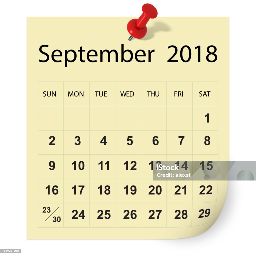September 2018 Calendar Stock Photo - Download Image Now - 2018, Calendar,  Calendar Date - Istock