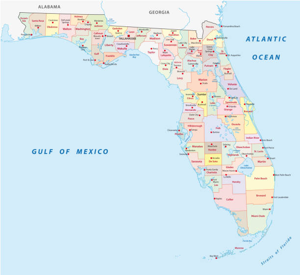 ilustrações, clipart, desenhos animados e ícones de mapa político e administrativo de florida - sarasota miami florida fort lauderdale sea