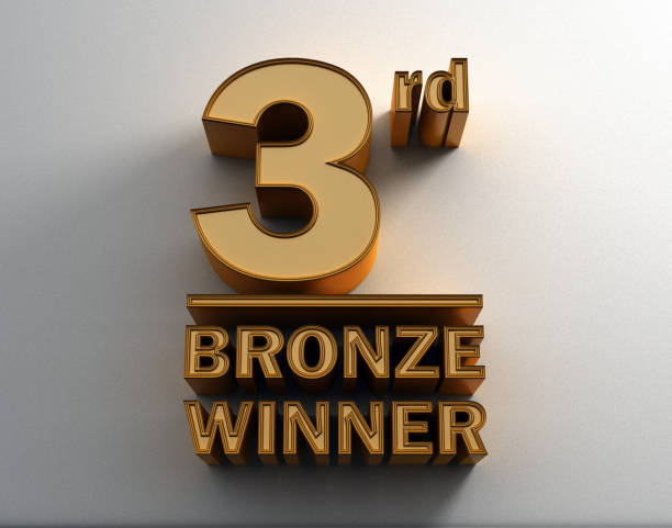 istock Bronze 3D Word Third on the wall background. 3rd place decoration template. High quality three-dimensional 3D render. 869253970
