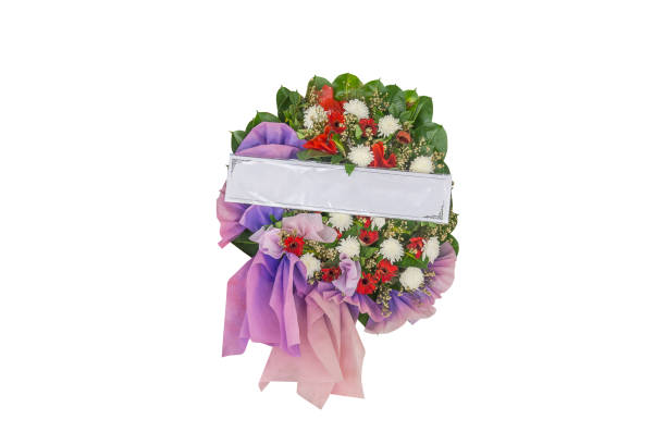 istock White and red Flower bouquet in round design with name tag 869258354
