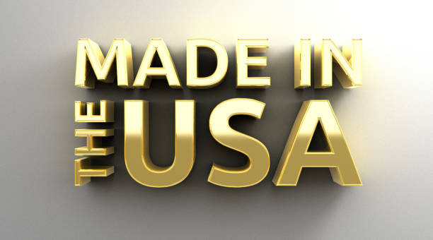 istock Made in the USA - gold 3D quality render on the wall background with soft shadow. 869259556