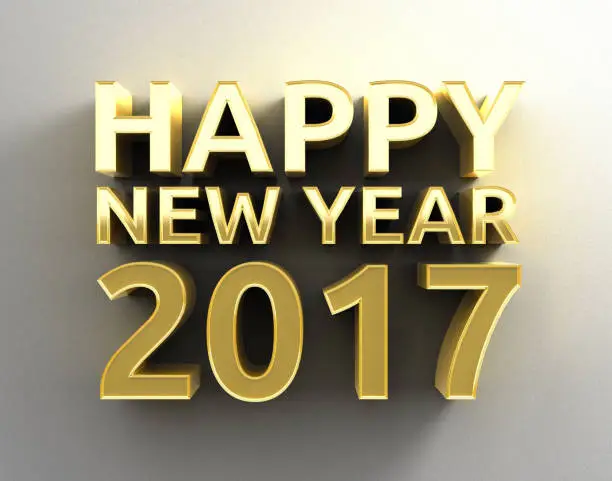 Gold 3D Happy New Year 2017 design template on the wall background with soft shadow. High quality three-dimensional render.