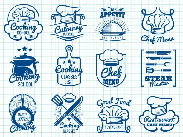 Vector illustration of Chef retro labels collection - restaurant or cafe logos design