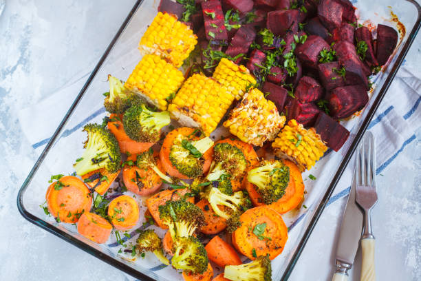 Baked vegetables in a glass dish