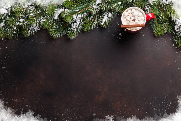 istock Christmas fir tree, hot chocolate and marshmallow 869266026