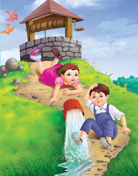 мальчик и девочка падают - nursery rhyme stock illustrations