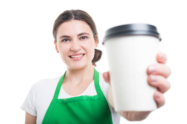 istock Friendly saleswoman giving you coffee 869269694