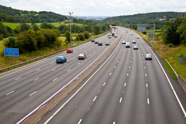 Smart Motorway M1 four lane smart motorway in West Yorkshire"n multiple lane highway stock pictures, royalty-free photos & images