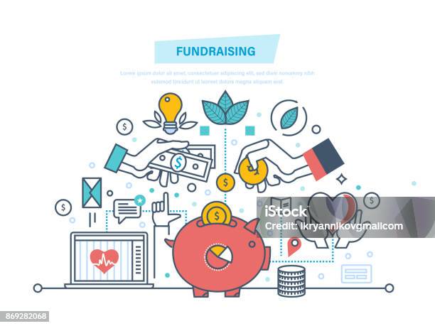 Fundraising Fundraising Event Volunteer Center Stock Illustration - Download Image Now - Investment, Fundraising, Charity and Relief Work