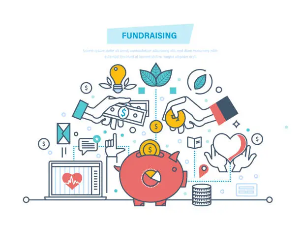 Vector illustration of Fundraising. Fundraising event, volunteer center