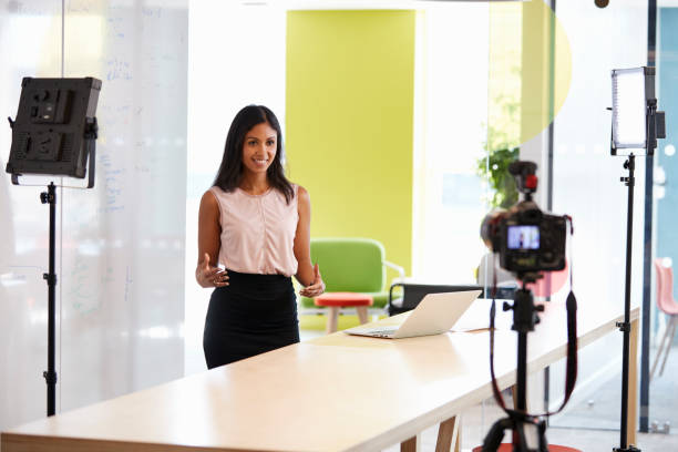 Young woman making a corporate demonstration video