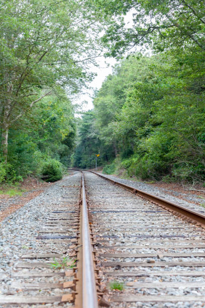istock Train Rail Tracks Leading to Curve to the Left 869286928