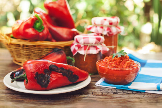 Served traditional Ajvar with roasted peppers